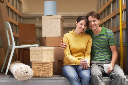 Packed student boxes and furniture ready for removal in south London
