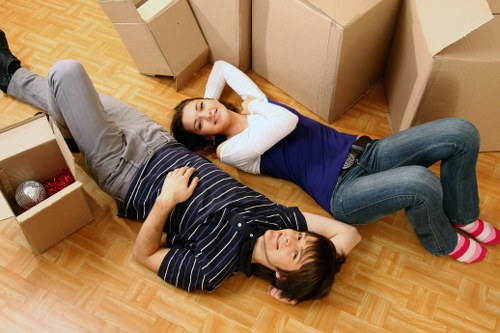 Furniture and equipment being moved during an office relocation service